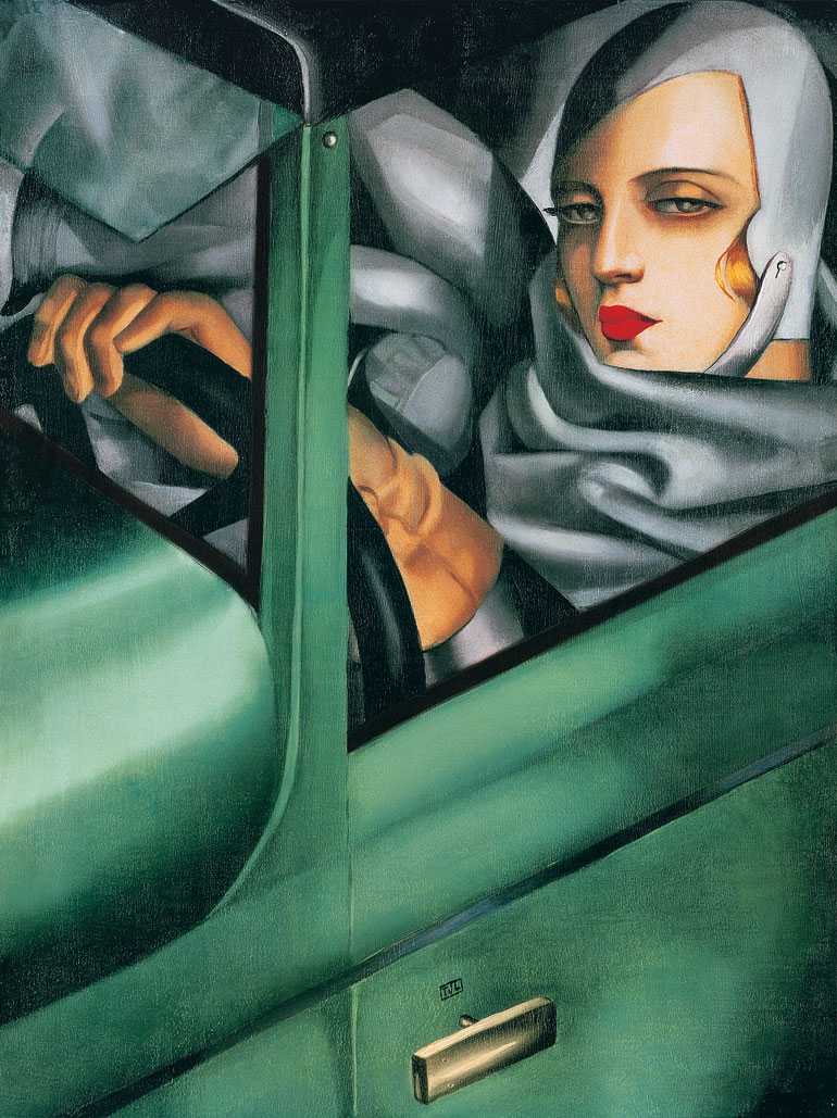 Tamara de Lempicka - “Autorretrato en un Bugatti verde” (1929, óleo sobre tabla, 35 x 27 cm, colección privada)